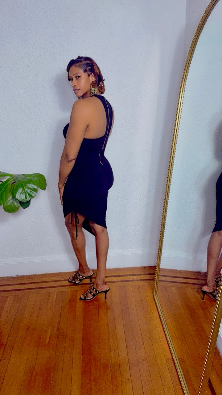Chained Elegance Black Midi Dress