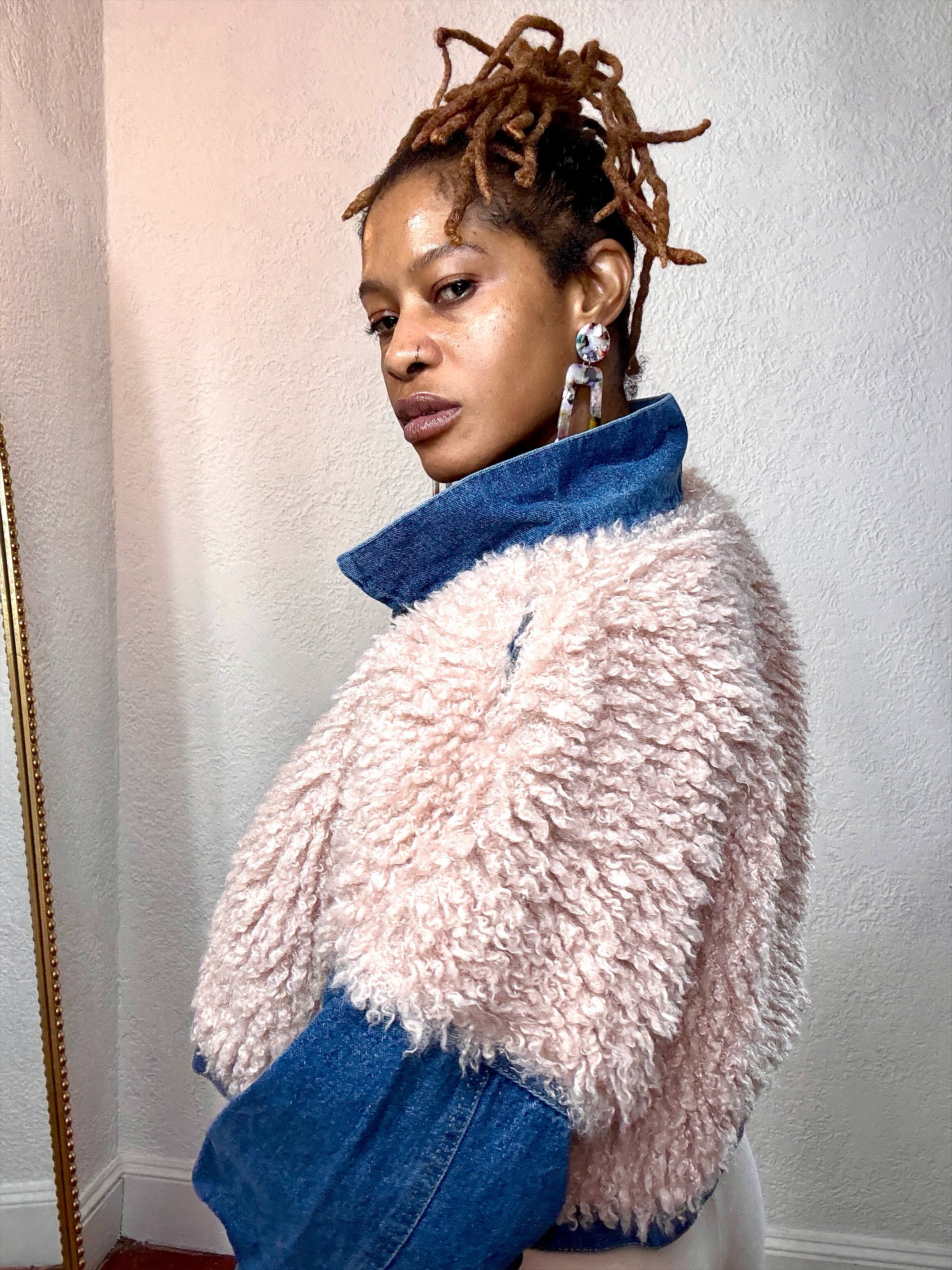 Blush Luxe Faux Fur Denim Jacket