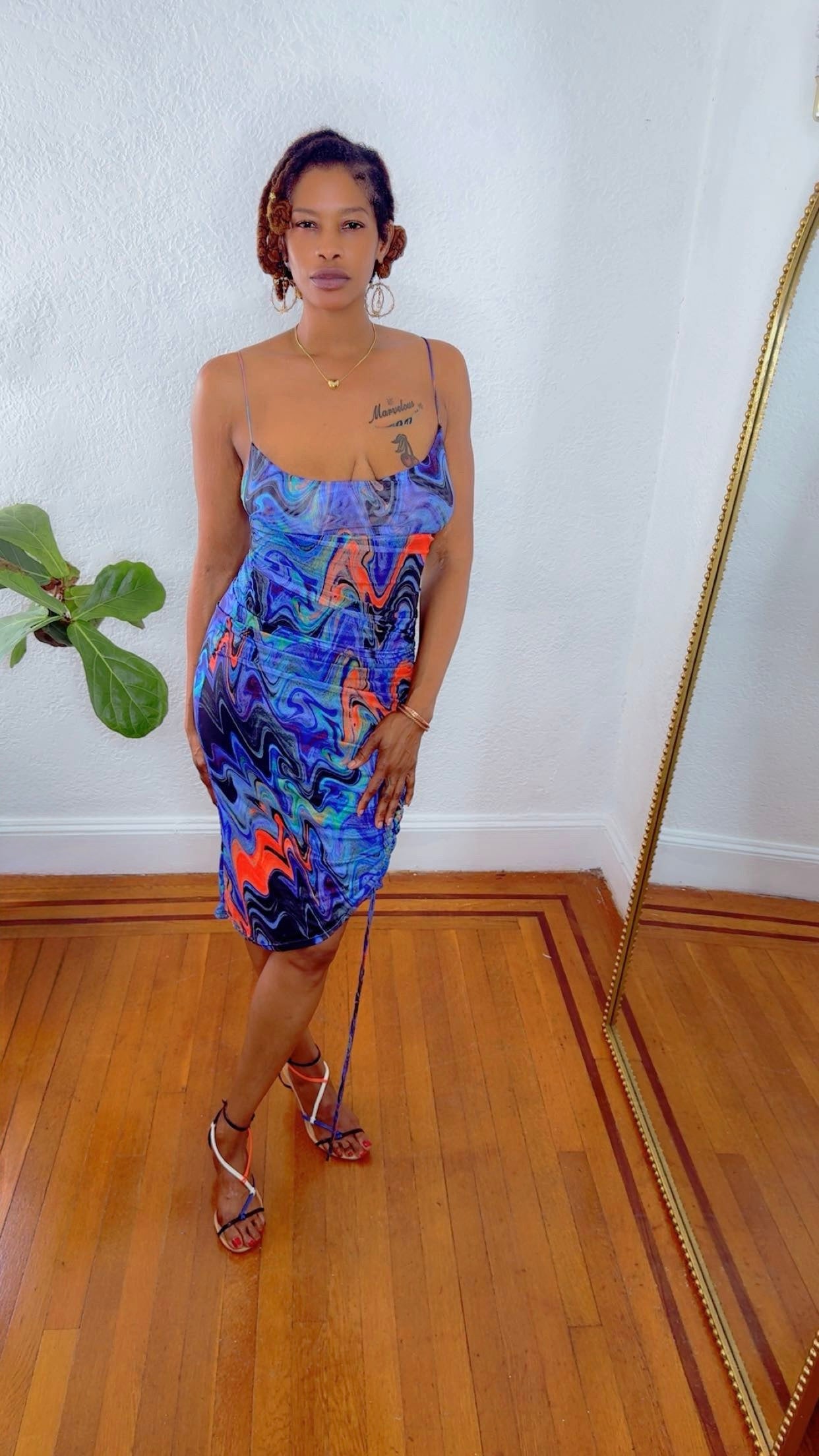 Electric Flow – Abstract Marble Midi Dress