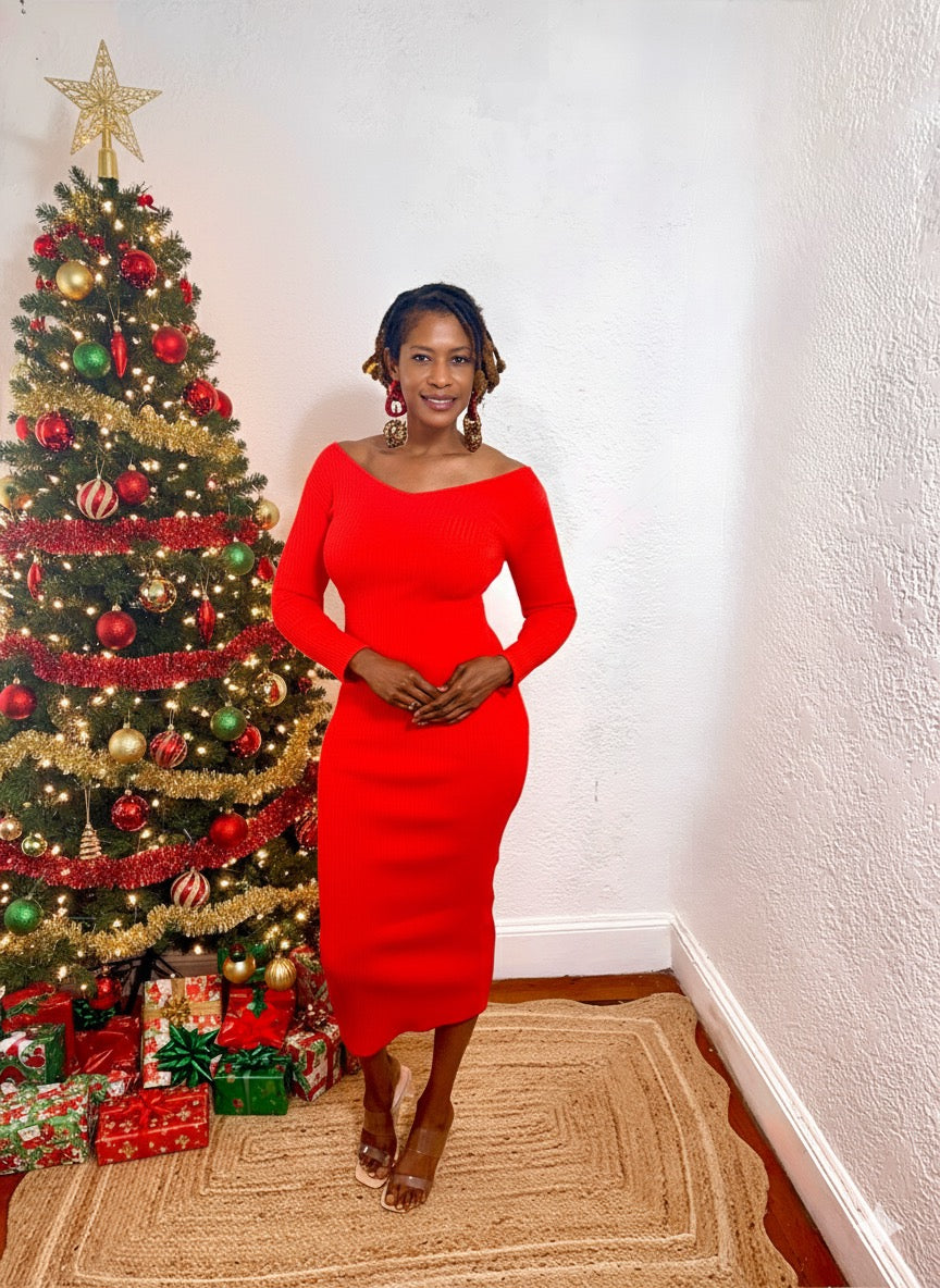 Citrine Glow Ribbed Midi Dress