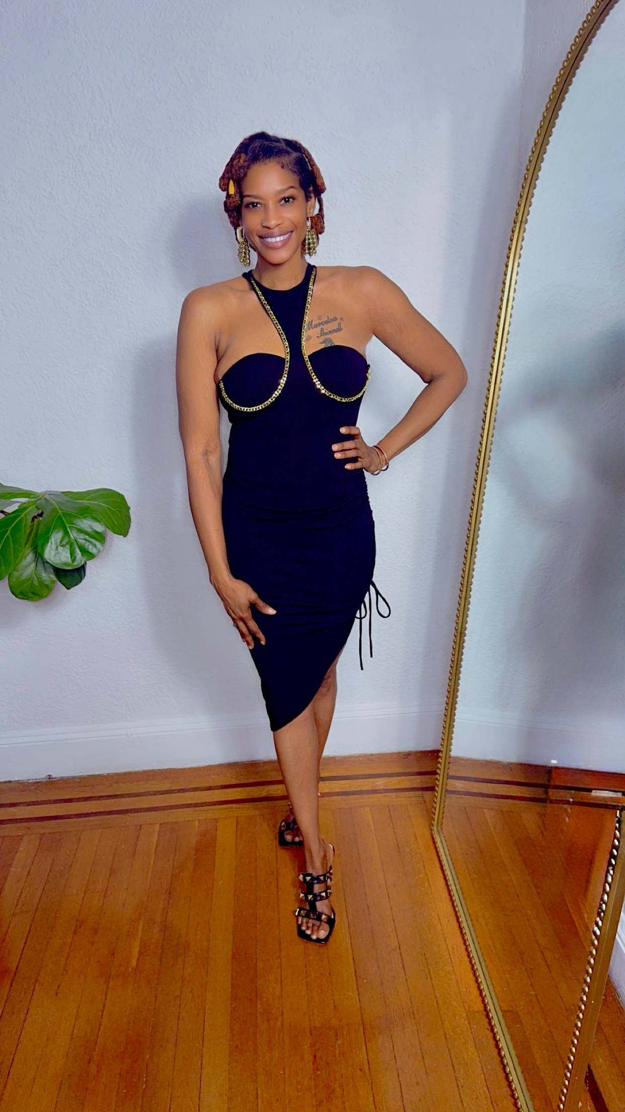Chained Elegance Black Midi Dress