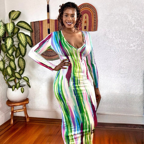 Brushstroke Baddie Bodycon Maxi Dress