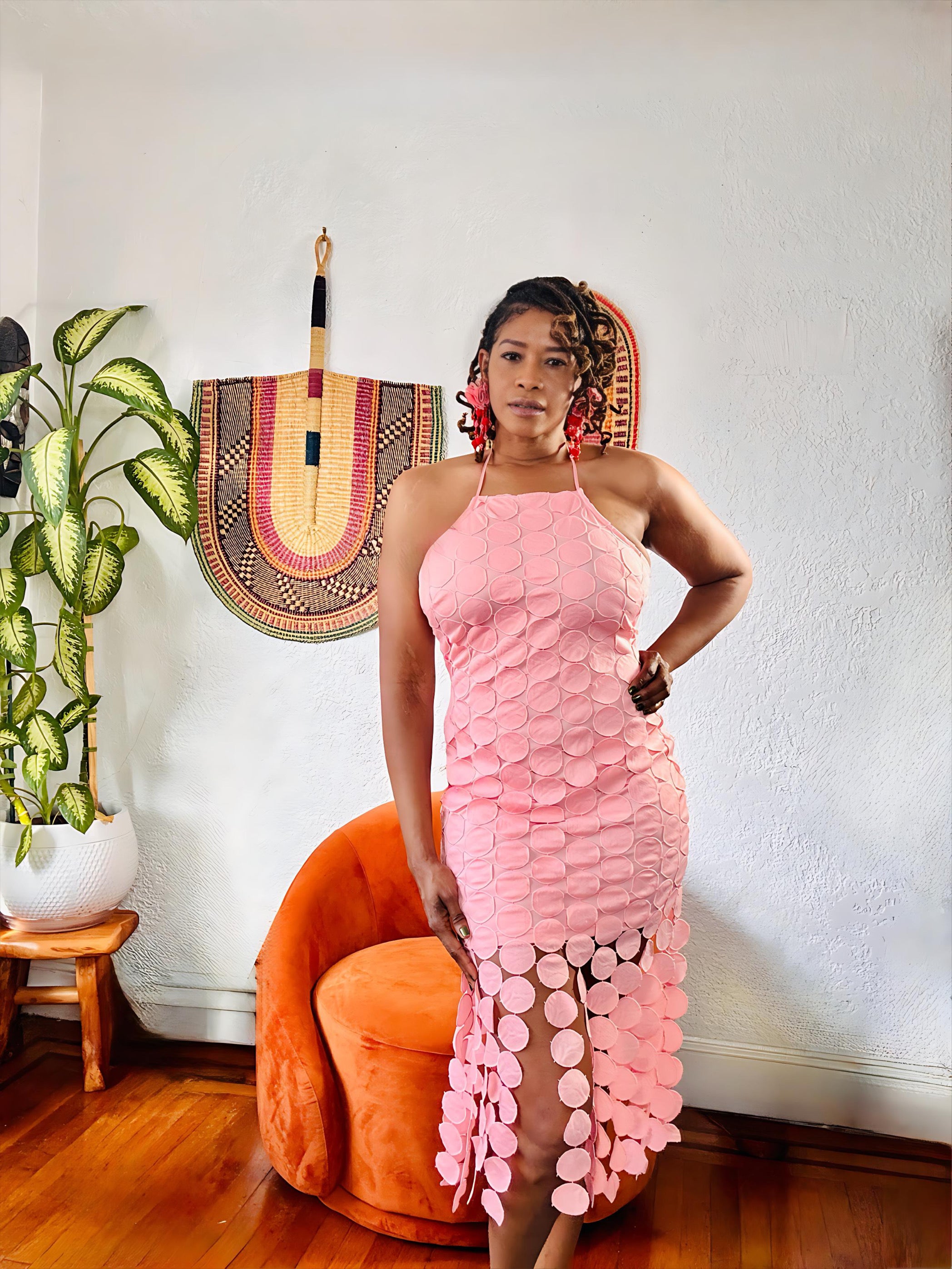 Full-body shot of model wearing the Circled Then Ends Tiered Midi Dress — chic, playful, and perfect for cocktail nights.