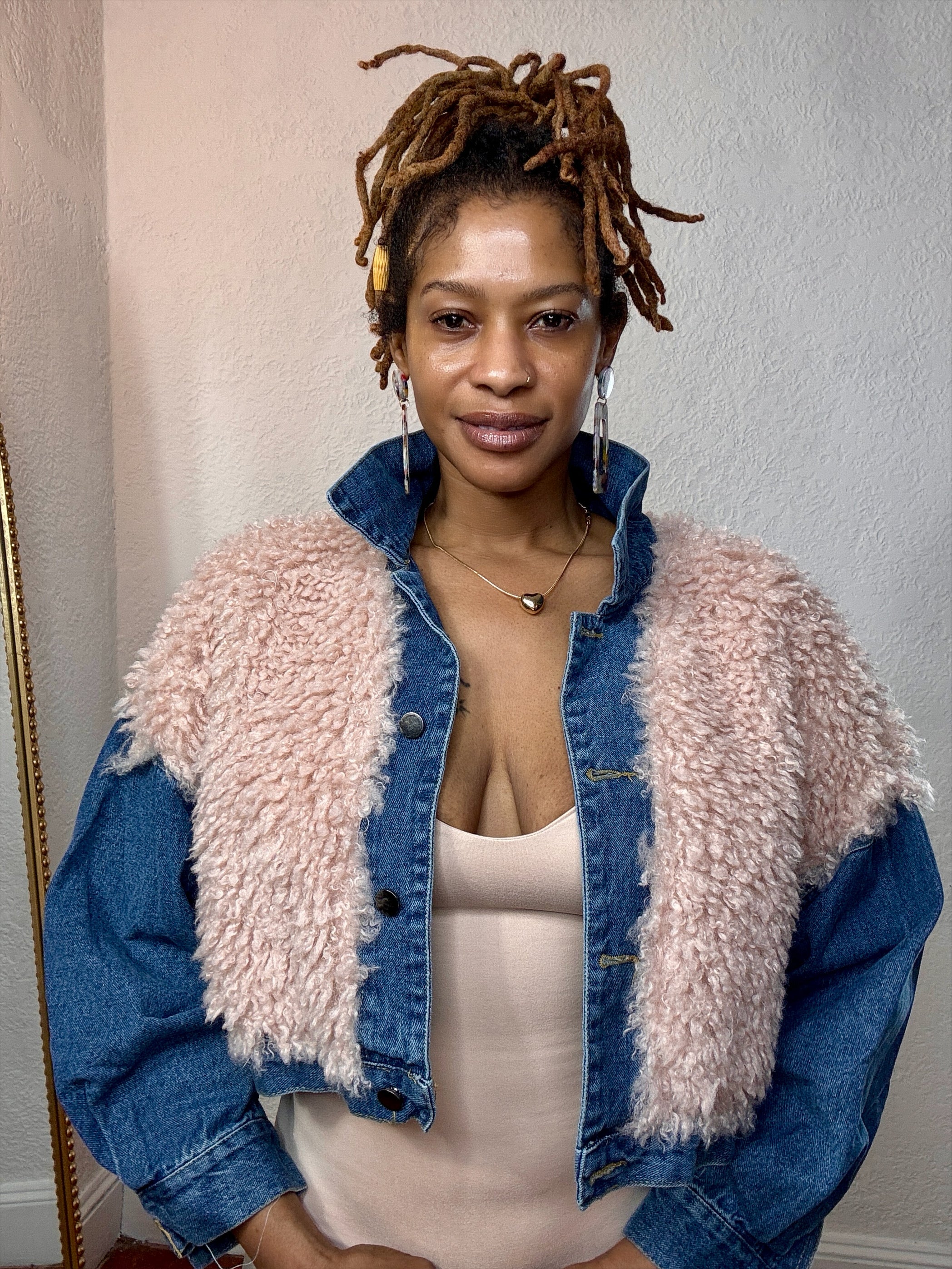 Blush Luxe Faux Fur Denim Jacket