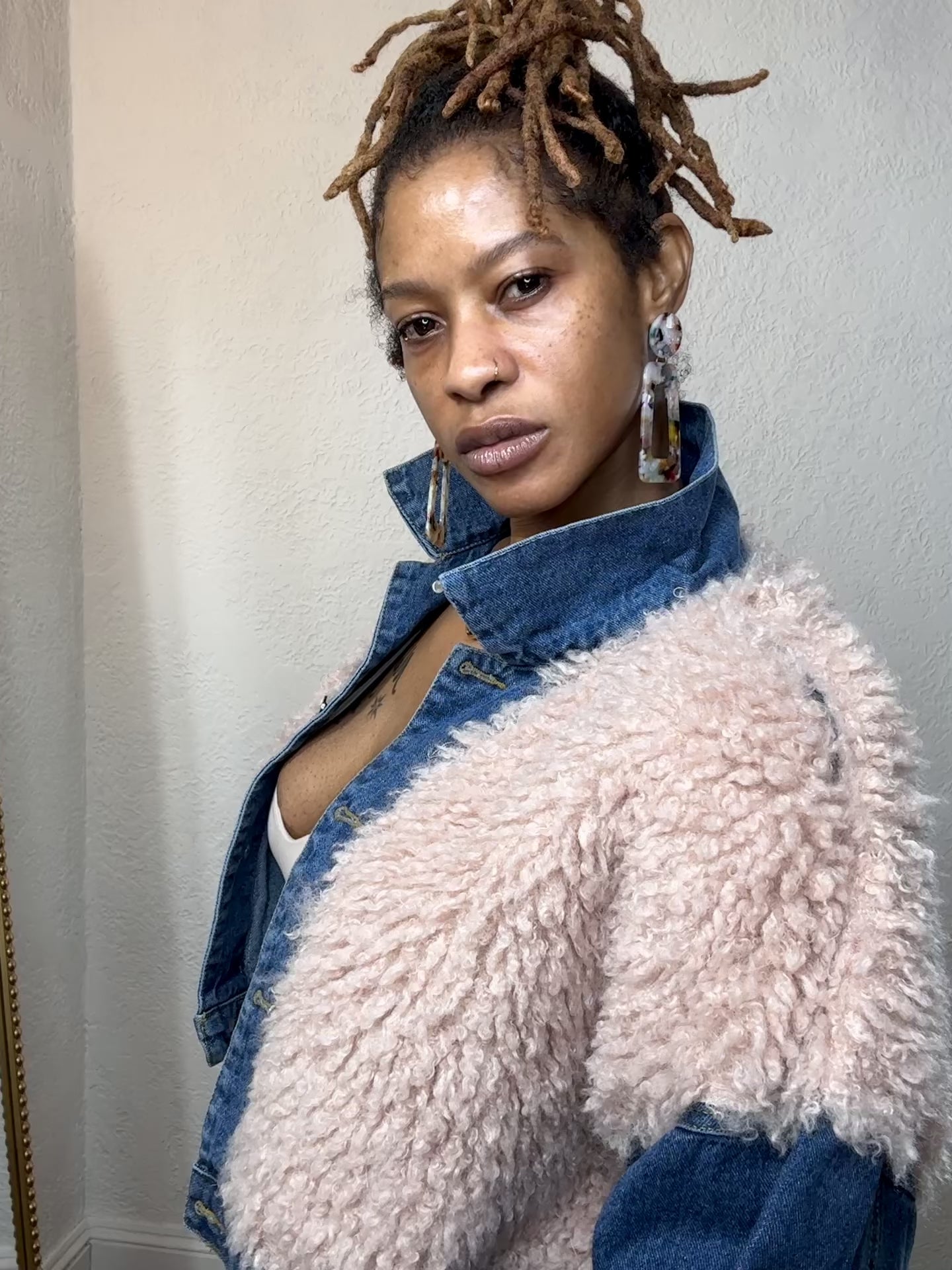 Blush Luxe Faux Fur Denim Jacket